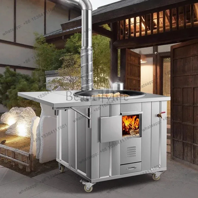 Home Cooking Heater - เตาฟืนสแตนเลส LS เครื่องทำความร้อนสำหรับลานบ้าน ท่อควันสำหรับทำอาหารในครัวสไตล์นอร์ดิก เตาปิ้งย่างบาร์บีคิว สำหรับบ้านและสวน