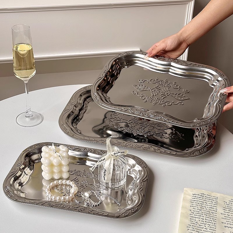 วินเทจสแตนเลสถาดตกแต่งดอกไม้นู - Home Cooking Recipes บทวิจารณ์และราคา